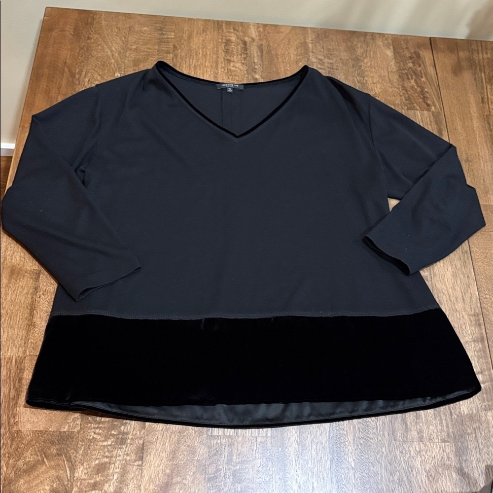Lafayette 148 New York. Dressy top blouse. Xl. Velvet trim, bottom.